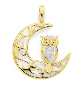 9ct+Two+Tone+Owl+%26amp%3B+Mood+Pendant