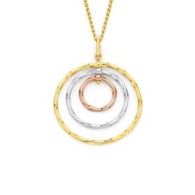 9ct+Gold+Tri+Tone+Triple+Rings+Pendant