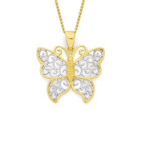 9ct+Gold+Two+Tone+Butterfly+Pendant