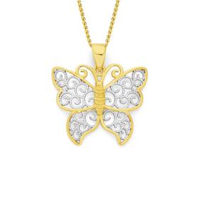 9ct-Gold-Two-Tone-Butterfly-Pendant on sale