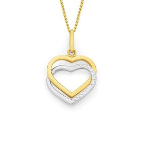 9ct+Gold+Two+Tone+Double+Heart+Pendant