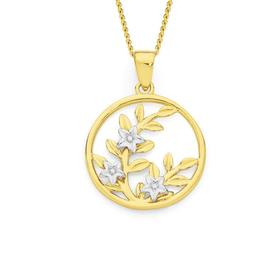 9ct+Gold+Two+Tone+Secret+Garden+Circle+Pendant