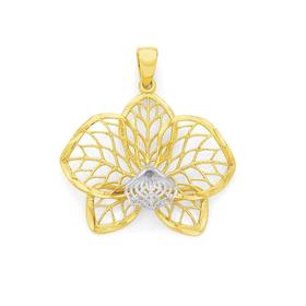 9ct+Gold+Two+Tone+Orchid+Pendant