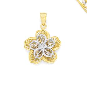 9ct+Gold+Two+Tone+Double+Flower+Pendant