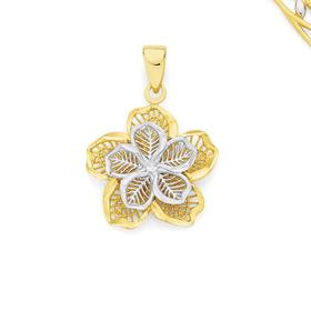 9ct-Gold-Two-Tone-Double-Flower-Pendant on sale