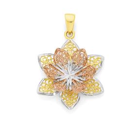 9ct+Gold+Tri+Tone+Mesh+Lotus+Flower+Pendant