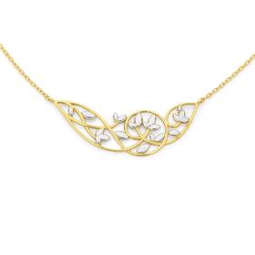 9ct+Gold+Two+Tone+45cm+Leaf+Vine+Trace+Necklace
