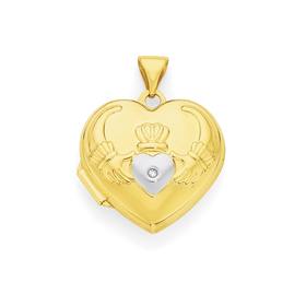 9ct-Gold-Two-Tone-18mm-Diamond-Claddagh-Heart-Locket on sale