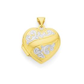 9ct+Gold+Two+Tone+Filigree+Banner+Heart+Locket