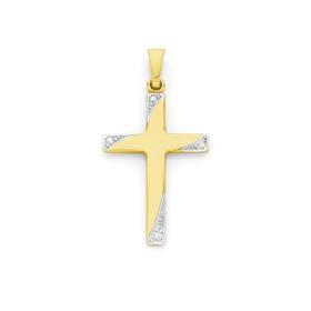 9ct+Gold+Two+Tone+24mm+Cross+Pendant