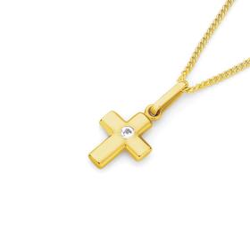 9ct+Gold+CZ+Centre+Cross+Pendant