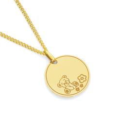 9ct+Gold+15mm+Teddy+Bear+Round+Disc+Pendant