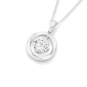 Silver-Twist-Cirlce-With-Drop-CZ-Pendant on sale