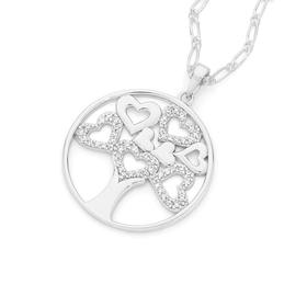 Silver-CZ-Hearts-Family-Tree-Round-Pendant on sale