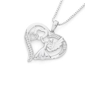 Silver+Angel+In+CZ+Heart+Pendant