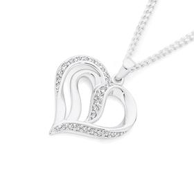 Silver+Cubic+Zirconia+Waves+Open+Heart+Pendant