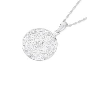 Silver+CZ+Round+Fancy+Filigree+Pendant