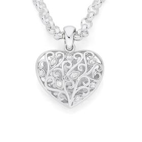 Silver+CZ+Filigree+Puff+Heart+Pendant