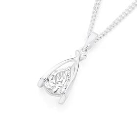 Silver+Pear+Cubic+Zirconia+In+Open+Cage+Pendant