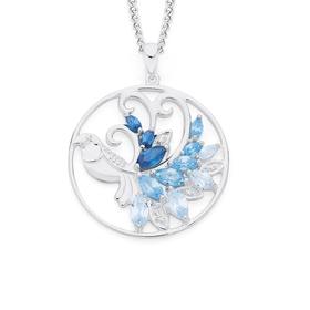 Silver-Multi-Blue-CZ-Peacock-Pendant on sale