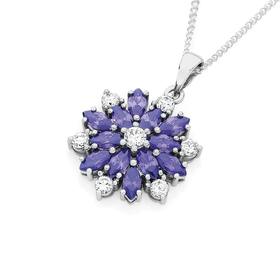 Silver+Violet+CZ+Cluster+Snowflake+Pendant