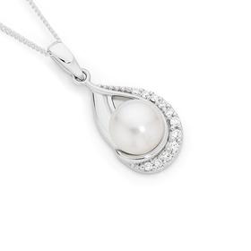 Silver-CZ-Teardrop-Cultured-Freshwater-Pearl-Pendant on sale