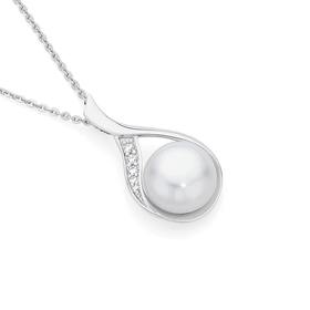 Silver-Cultured-Freshwater-Pearl-CZ-Open-Twist-Pendant on sale