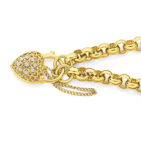 9ct+Gold+19cm+Solid+Belcher+Diamond+Padlock+Bracelet