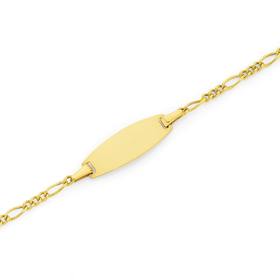 9ct+Gold+16cm+Figaro+3%2B1+Oval+I.D.+Child%27s+Bracelet