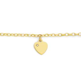 9ct+Gold+16cm+Solid+Oval+Belcher+Diamond+Heart+Charm+Bracelet