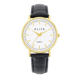 Elite-Mens-Gold-Tone-Black-Leather-Strap on sale