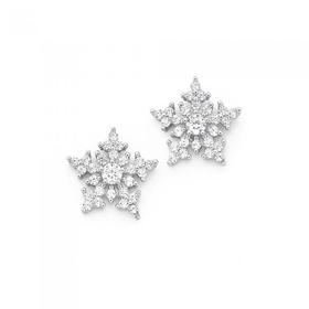 Silver-Cubic-Zirconia-Snowflake-Stud-Earrings on sale