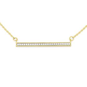 9ct+Gold+45cm+Stardust+Glitter+Pave+Bar+Trace+Necklace