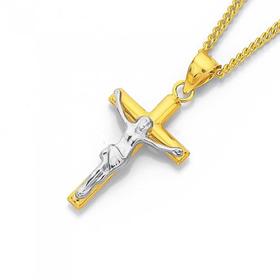 9ct+Gold+Two+Tone+18mm+Crucifix+Pendant