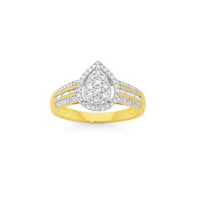 9ct+Gold+Diamond+Pear+Shape+Cluster+Dress+Ring