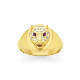 9ct-Gold-Created-Ruby-Diamond-Leopard-Head-Ring on sale