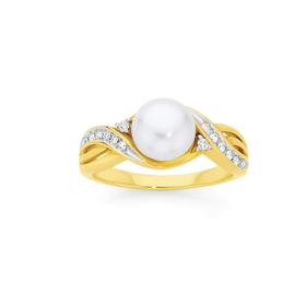 9ct+Gold+Cultured+Freshwater+Pearl+%26amp%3B+Diamond+Ring