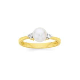 9ct-Gold-Cultured-Freshwater-Pearl-Diamond-Ring on sale