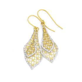 9ct-Gold-Two-Tone-Pointed-Drop-Earrings on sale