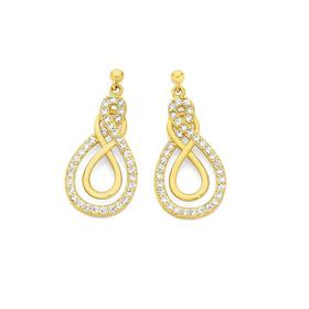 9ct+Gold+Cubic+Zirconia+Crossover+Double+Knot+Stud+Earrings