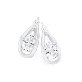 Silver+CZ+Pear+Split+Hoop+Earrings