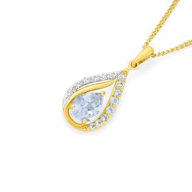 9ct+Gold+Aquamarine+%26amp%3B+Diamond+Pear+Cut+Open+Teardrop+Pendant