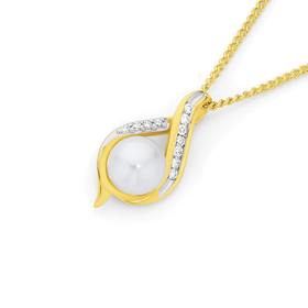 9ct+Gold+Cultured+Freshwater+Pearl+%26amp%3B+Diamond+Pendant