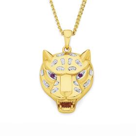 9ct+Gold+Created+Ruby+%26amp%3B+Diamond+Leopard+Head+Pendant