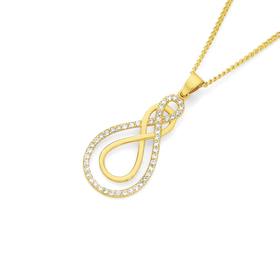 9ct+Gold+Cubic+Zirconia+Crossover+Double+Knot+Pendant