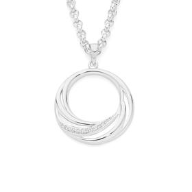 Silver+CZ+Waves+Open+Circle+Pendant