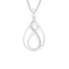 Silver+CZ+Infinity+In+Pear+Border+Drop+Pendant