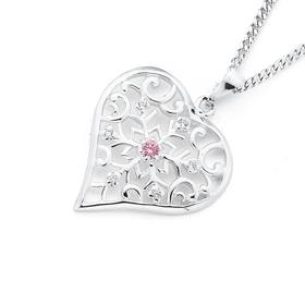 Silver-Pink-Cubic-Zirconia-Snowflake-Heart-Pendant on sale