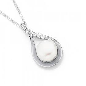 Silver-Cultured-Freshwater-Pearl-Cubic-Zirconia-Open-Teardrop-Pendant on sale