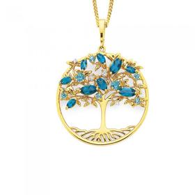 9ct-Gold-Multi-Topaz-Diamond-Tree-of-Life-Enhancer-Pendant on sale